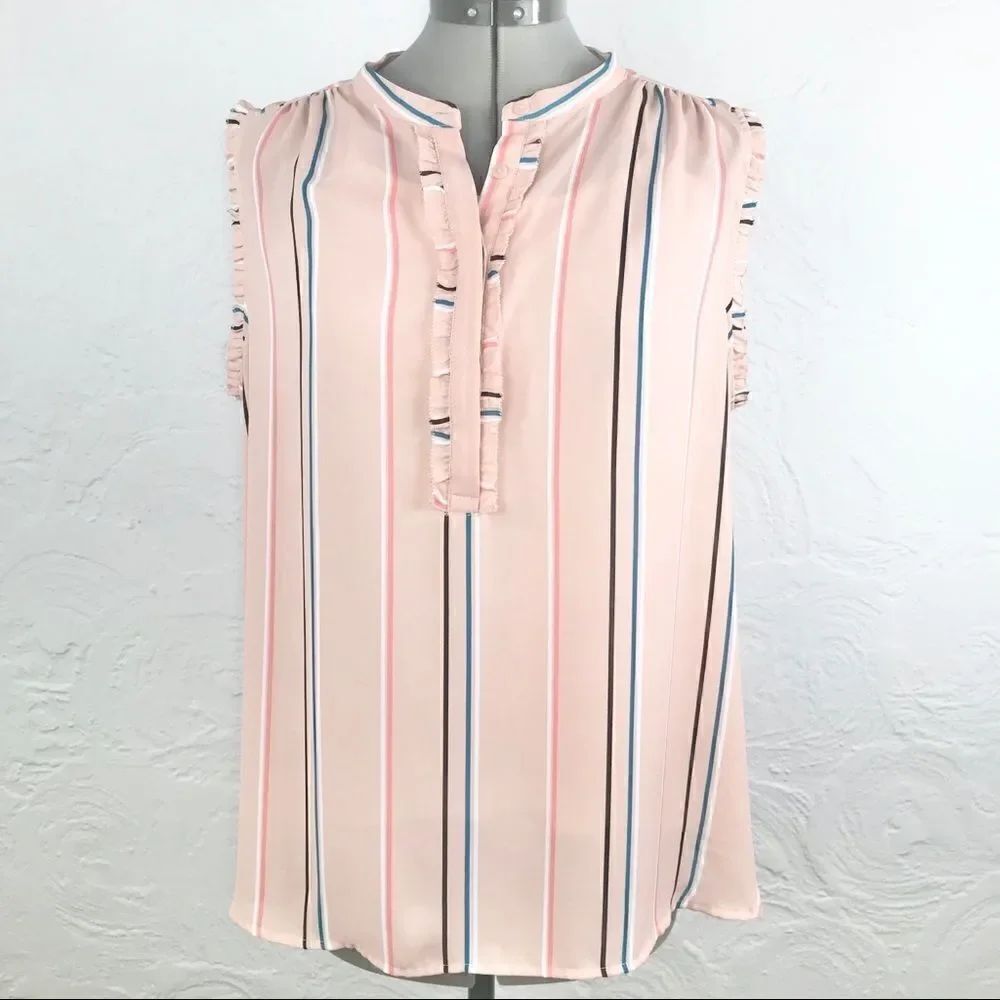 Worthington Peach Pink Blouse with Vertical Stripe